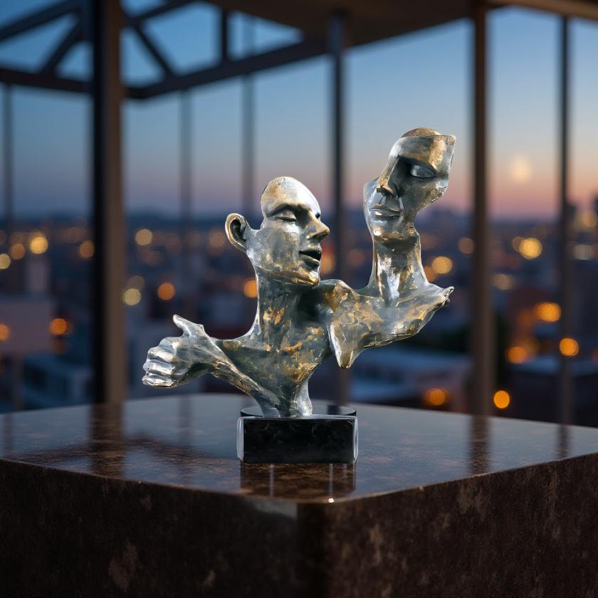 Duality of Thought – Abstract Faces Sculpture