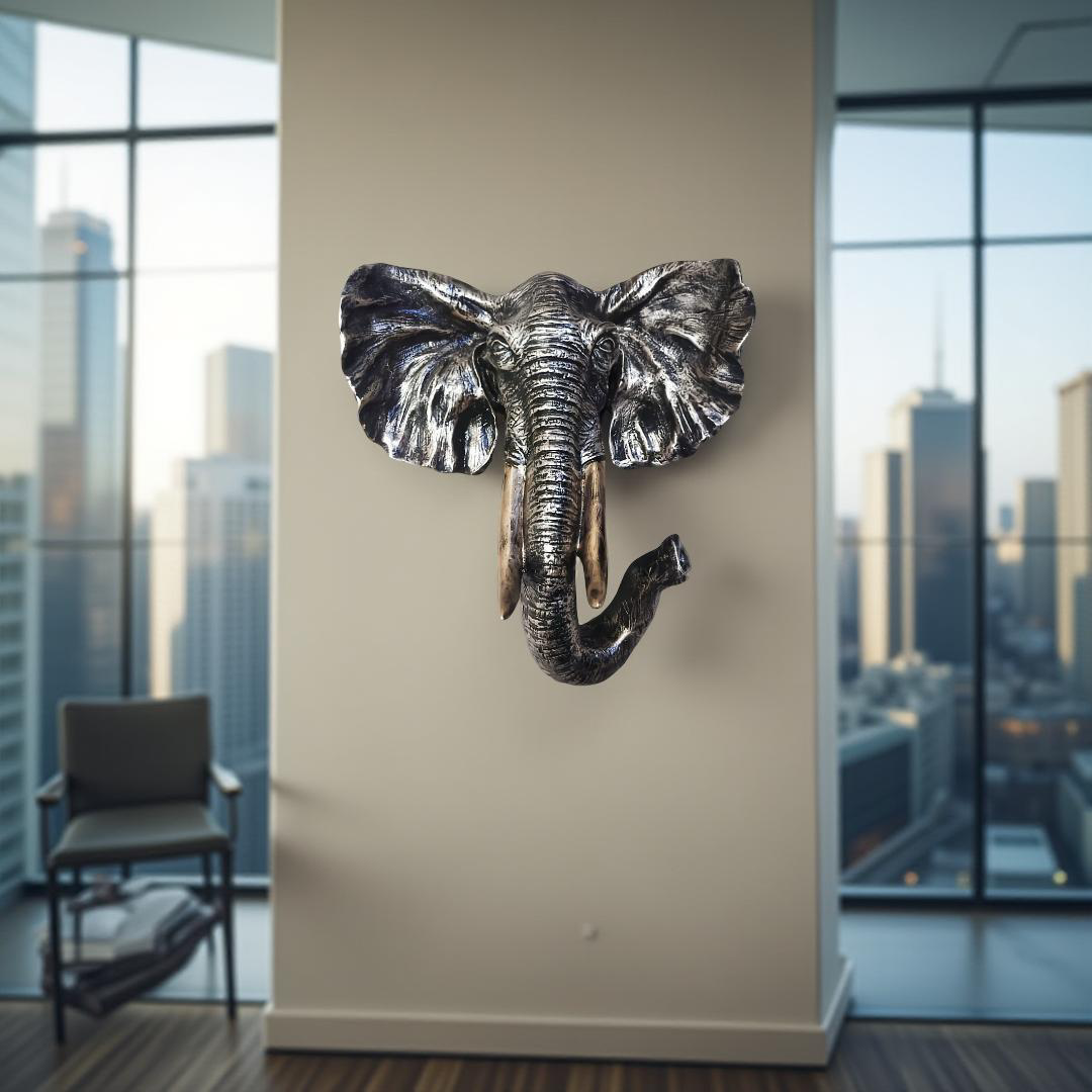 Regal Wisdom – Silver Elephant Wall Sculpture