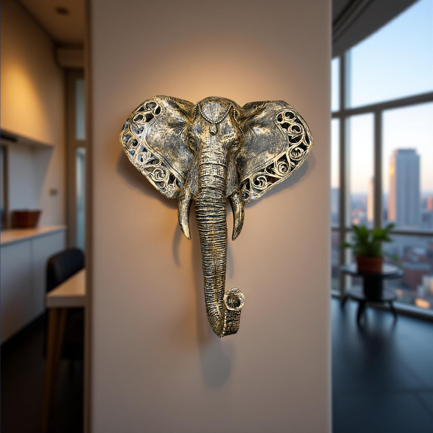 Regal Trunk – Antique Elephant Wall Sculpture