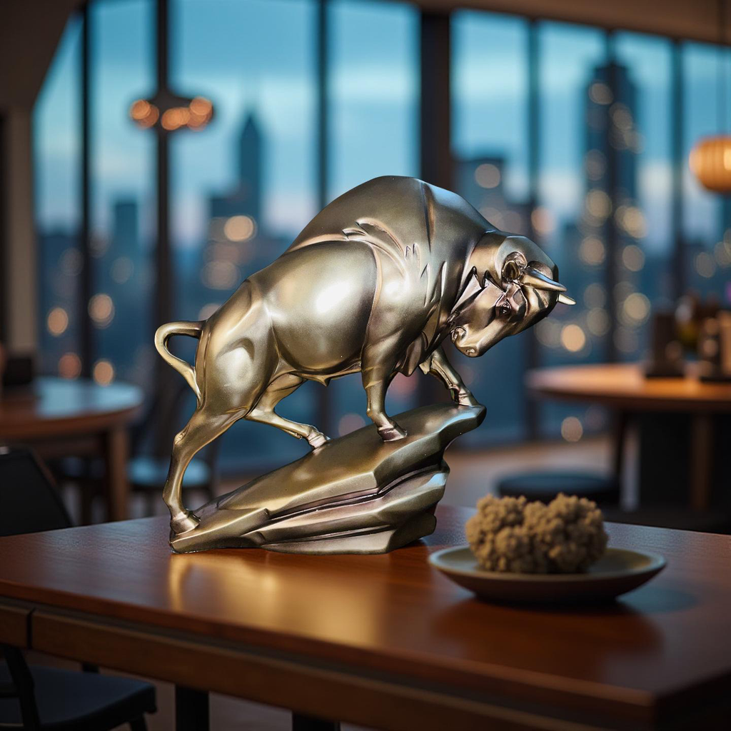 Majestic Silver Bull Sculpture