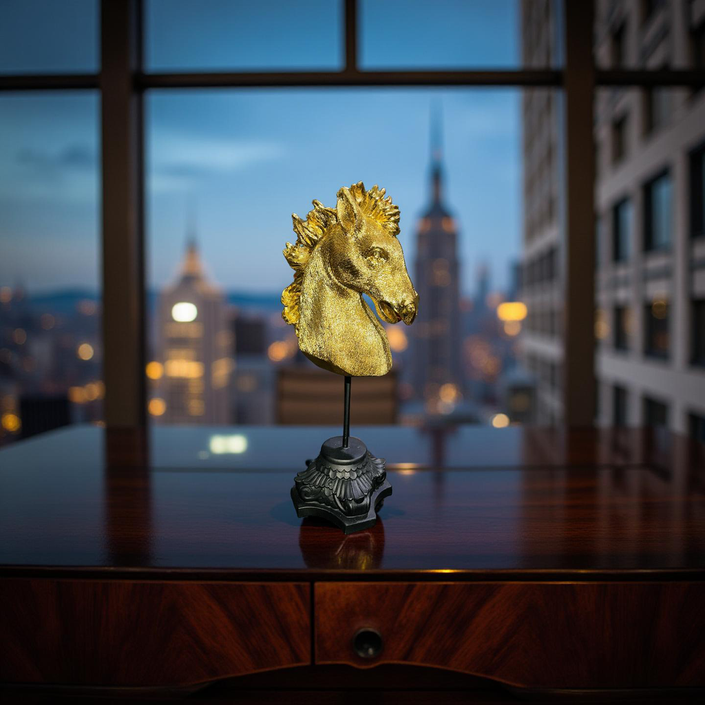 Golden Horse Head Sculpture