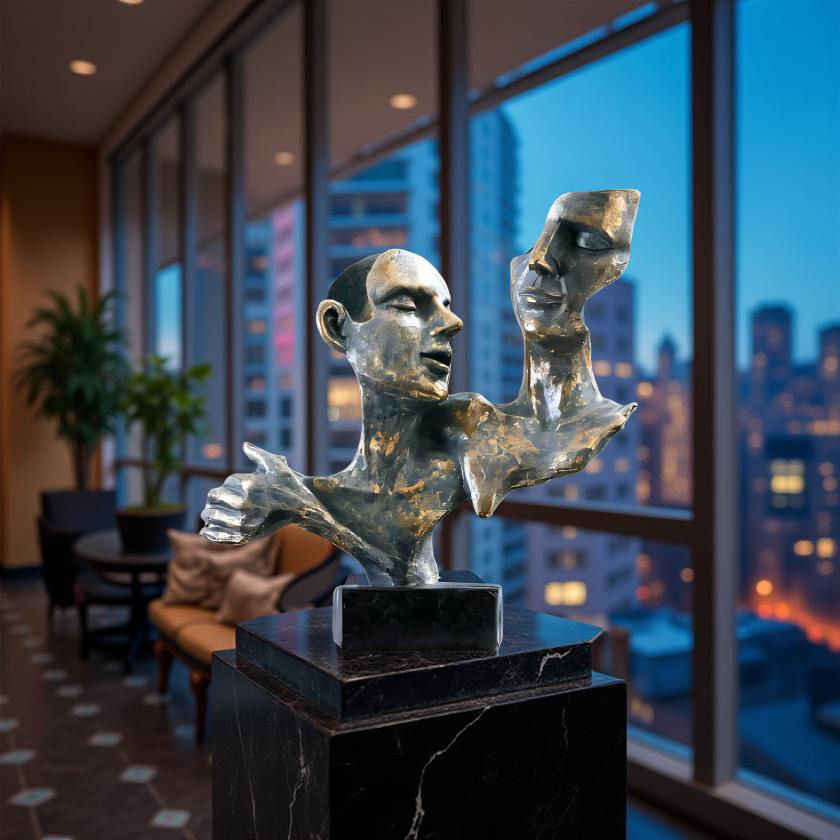 Duality of Thought – Abstract Faces Sculpture