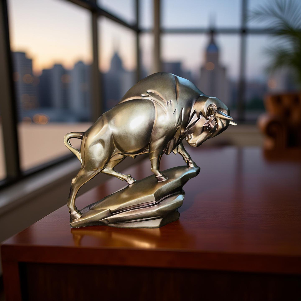 Majestic Silver Bull Sculpture