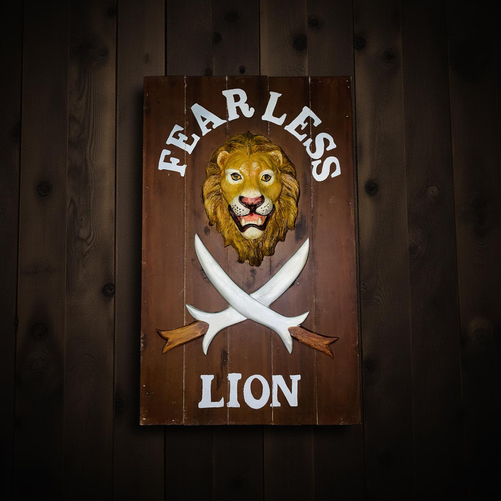 Fearless Lion Wall Plaque with Swords