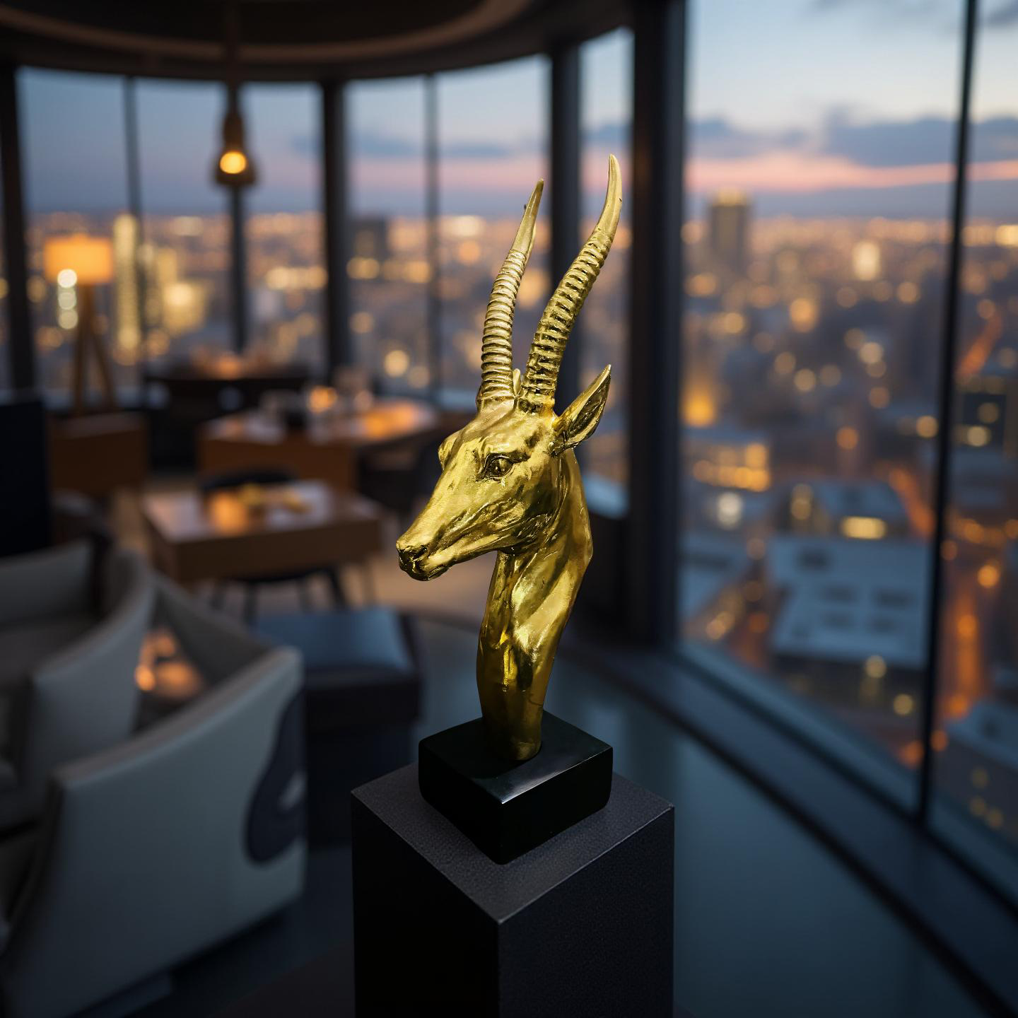 Golden Antelope Head Sculpture