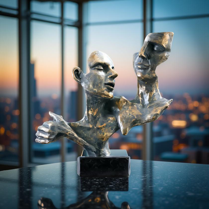 Duality of Thought – Abstract Faces Sculpture