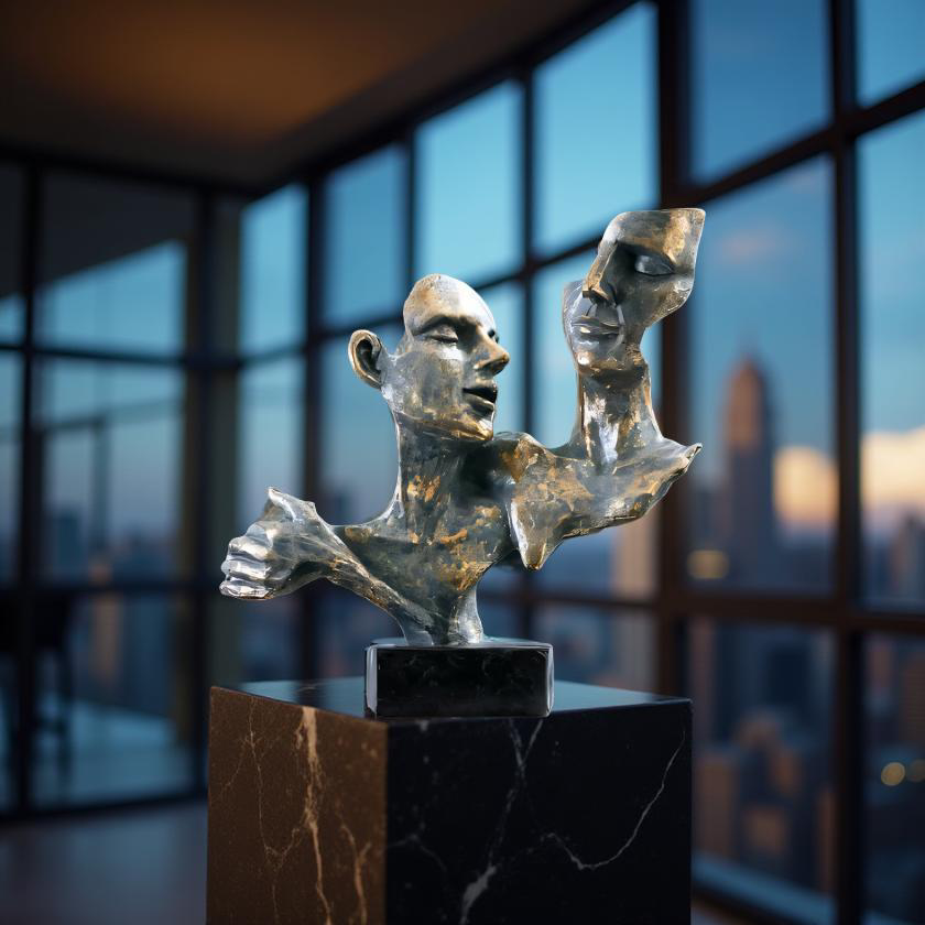 Duality of Thought – Abstract Faces Sculpture
