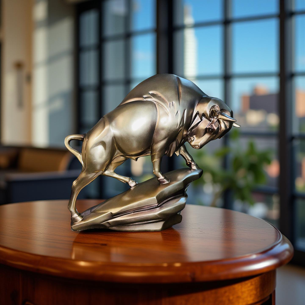 Majestic Silver Bull Sculpture