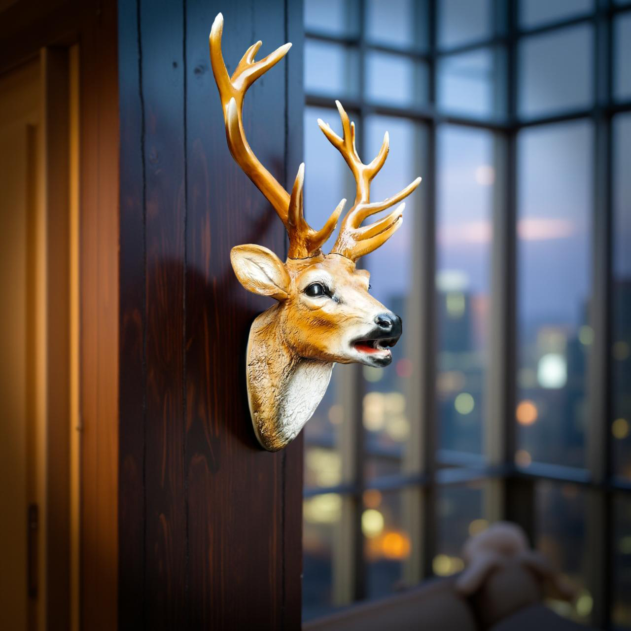 Golden Stag – Wall-Mounted Deer Head Sculpture