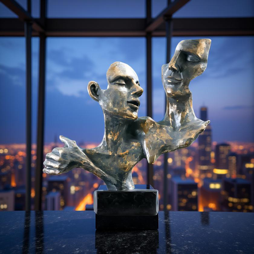 Duality of Thought – Abstract Faces Sculpture