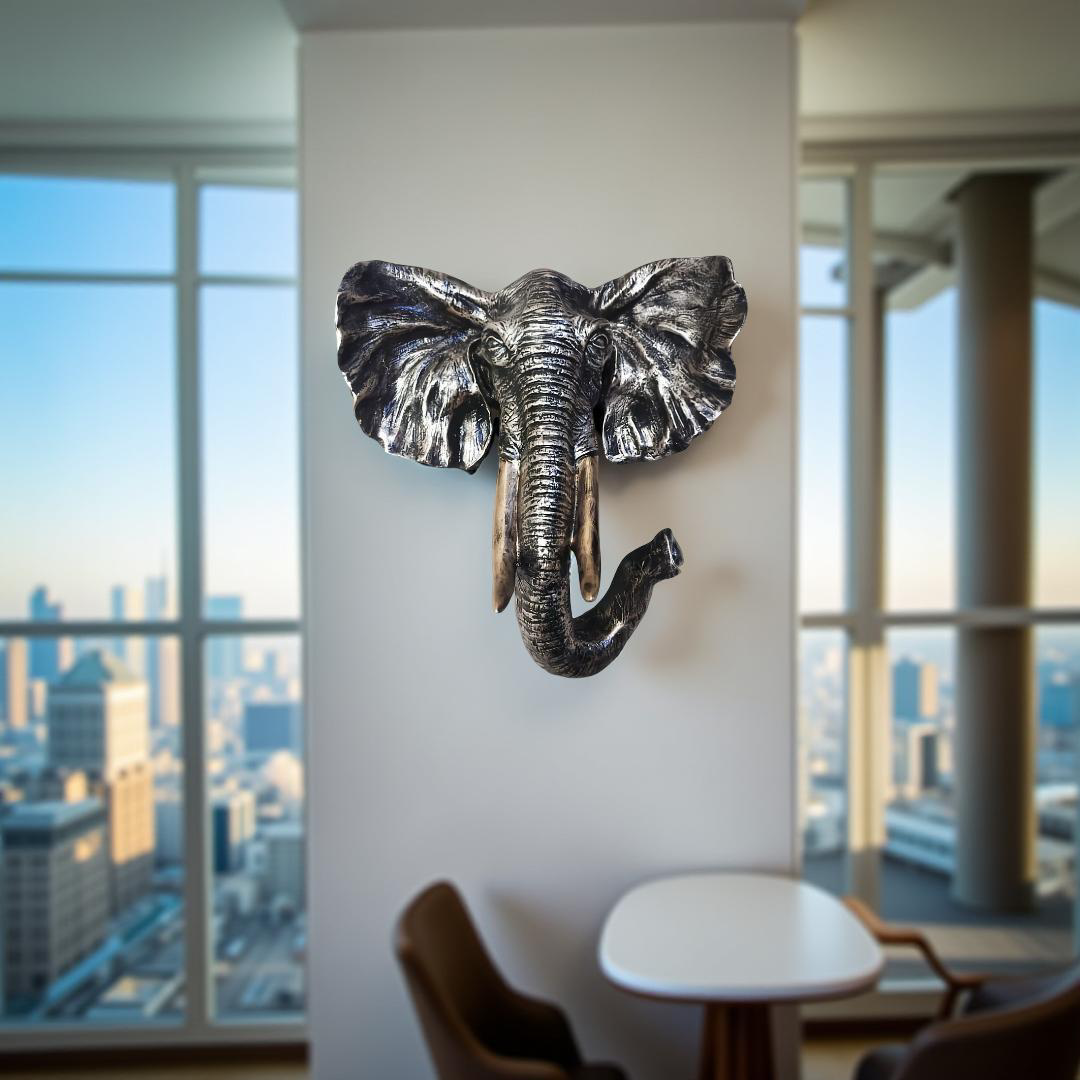 Regal Wisdom – Silver Elephant Wall Sculpture