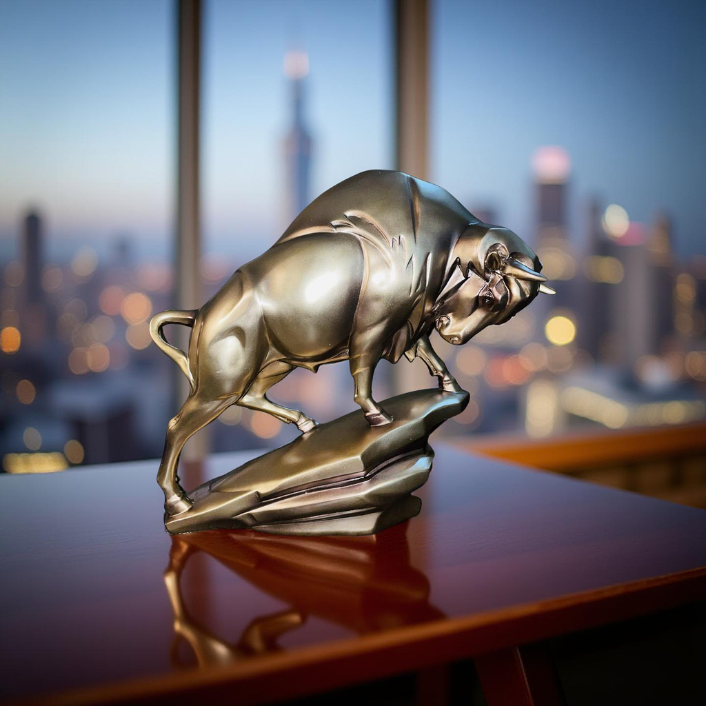 Majestic Silver Bull Sculpture