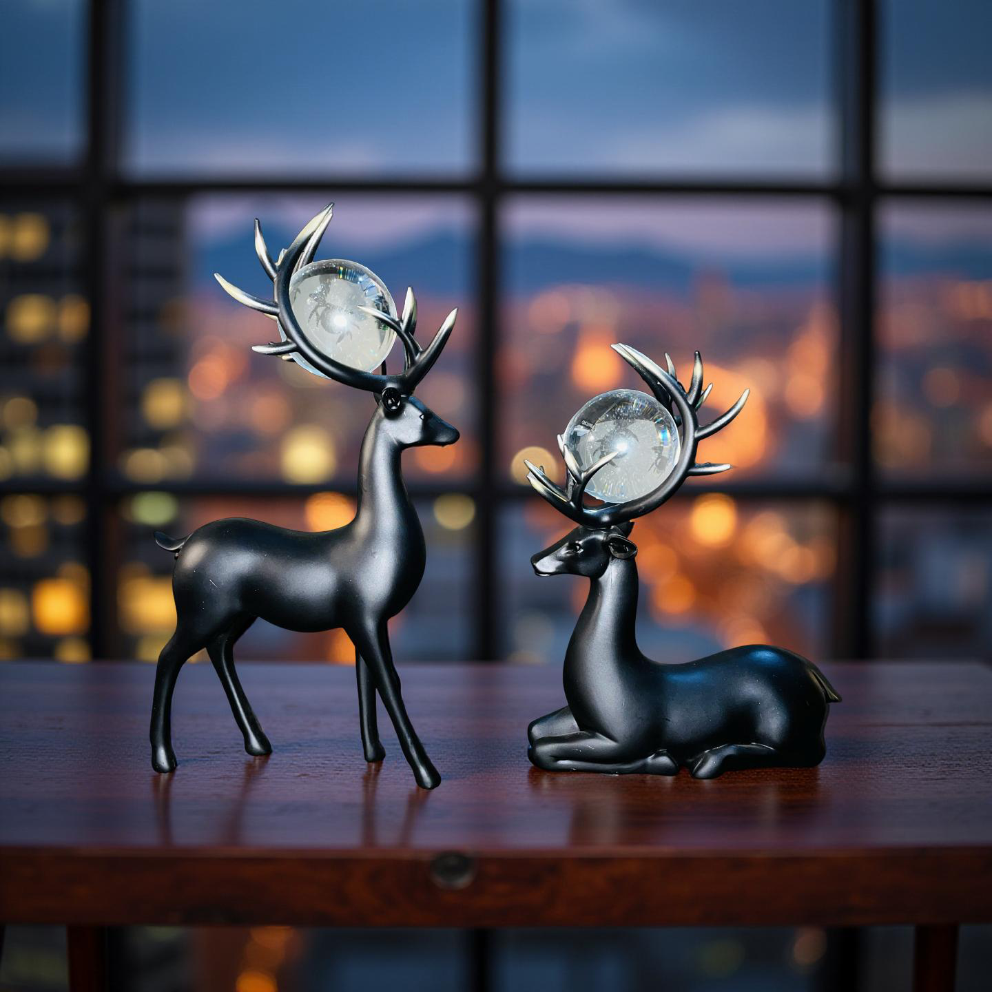 Majestic Deer Duo with Crystal Orbs