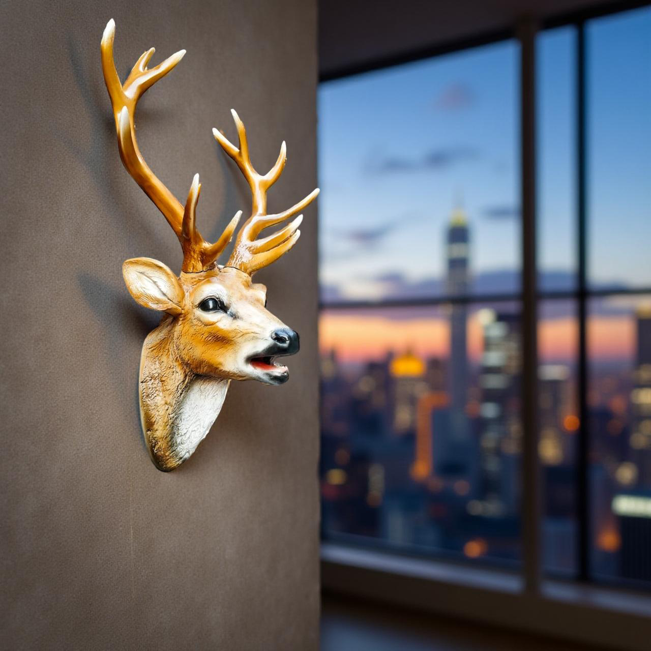 Golden Stag – Wall-Mounted Deer Head Sculpture