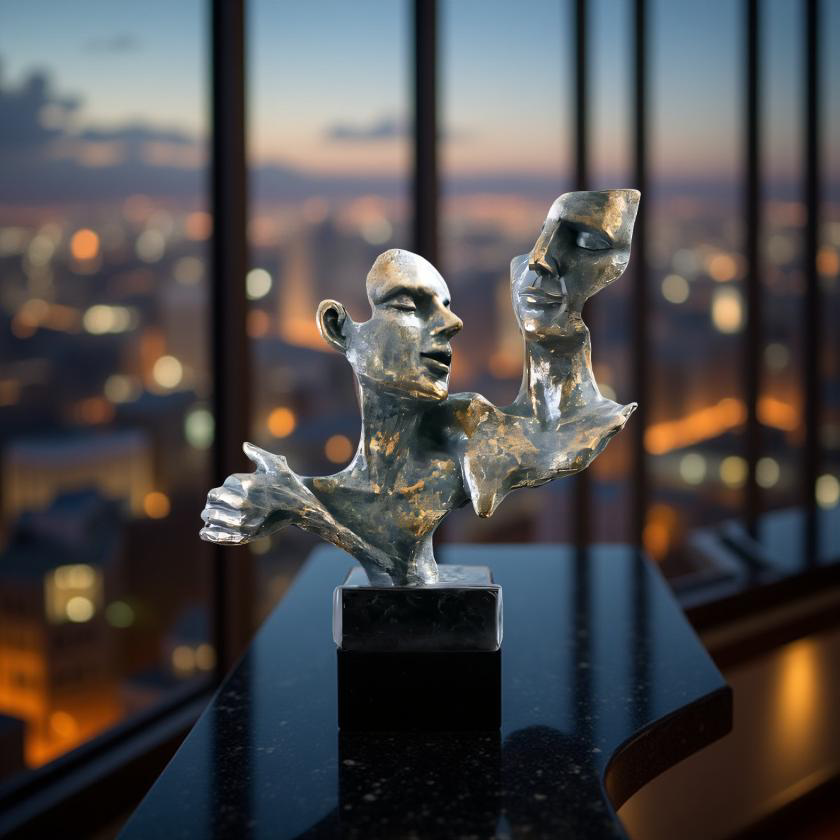 Duality of Thought – Abstract Faces Sculpture