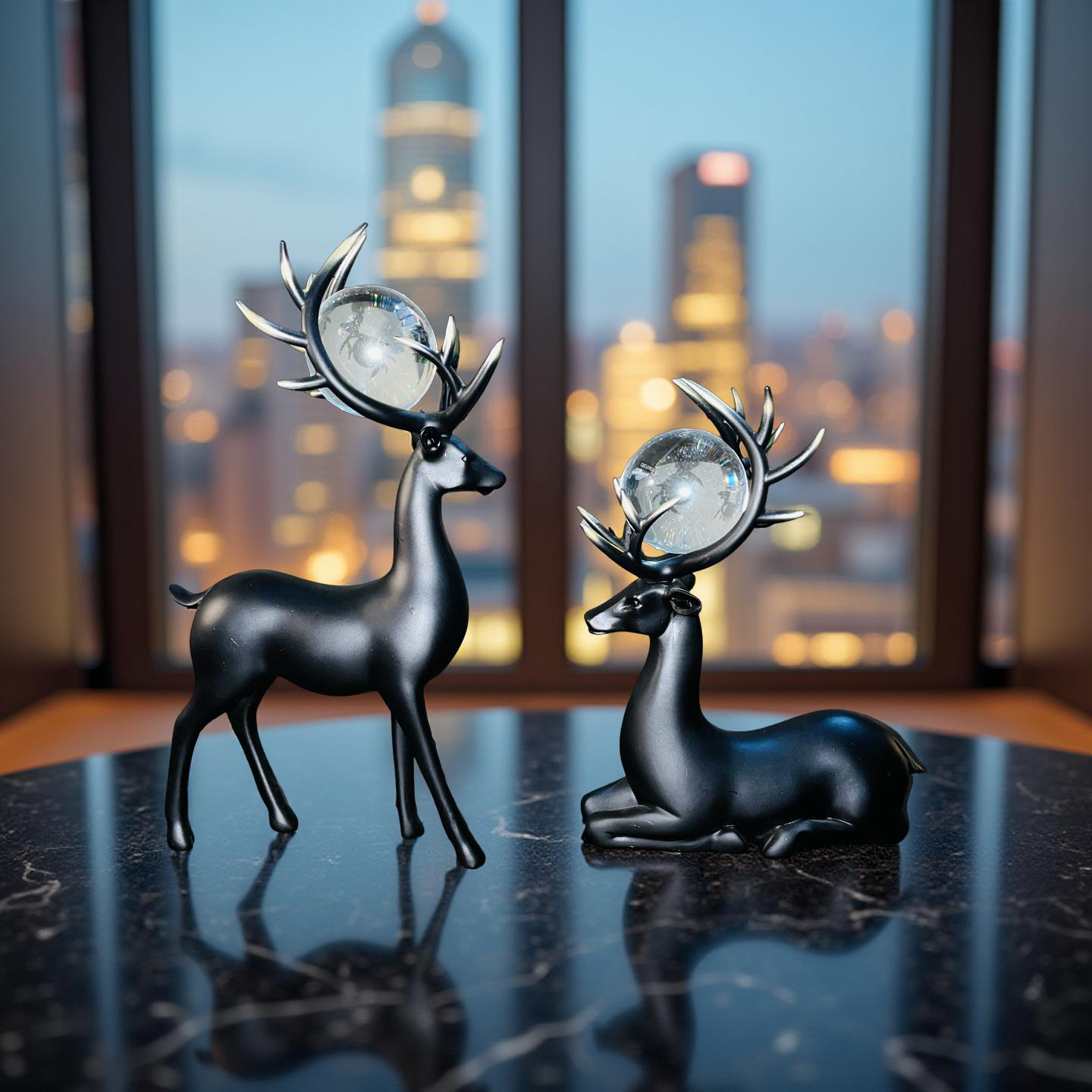 Majestic Deer Duo with Crystal Orbs