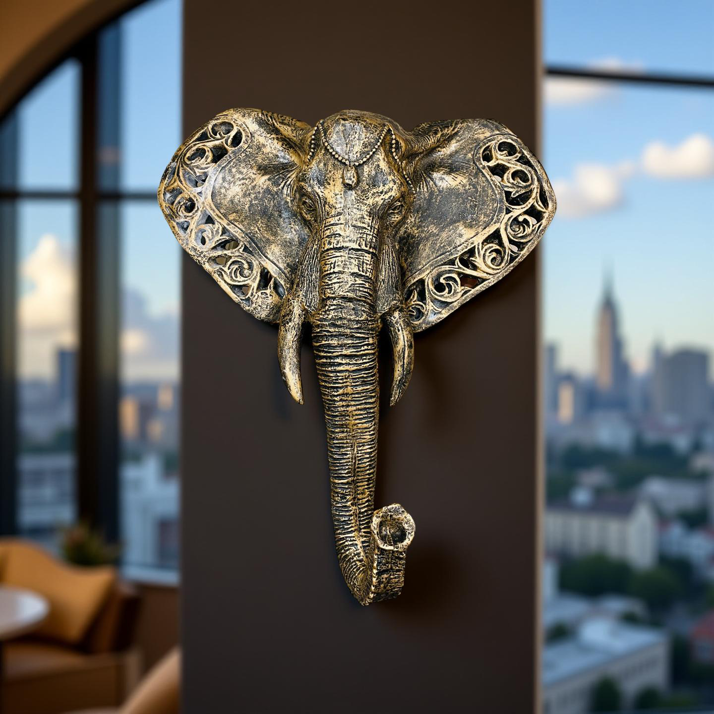 Regal Trunk – Antique Elephant Wall Sculpture