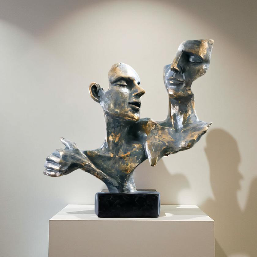 Duality of Thought – Abstract Faces Sculpture
