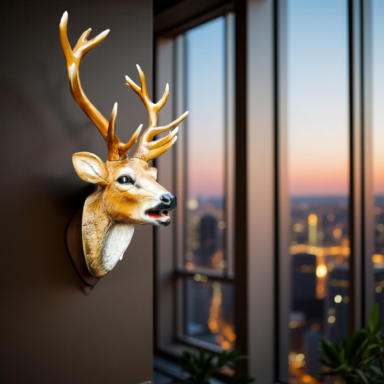 Golden Stag – Wall-Mounted Deer Head Sculpture