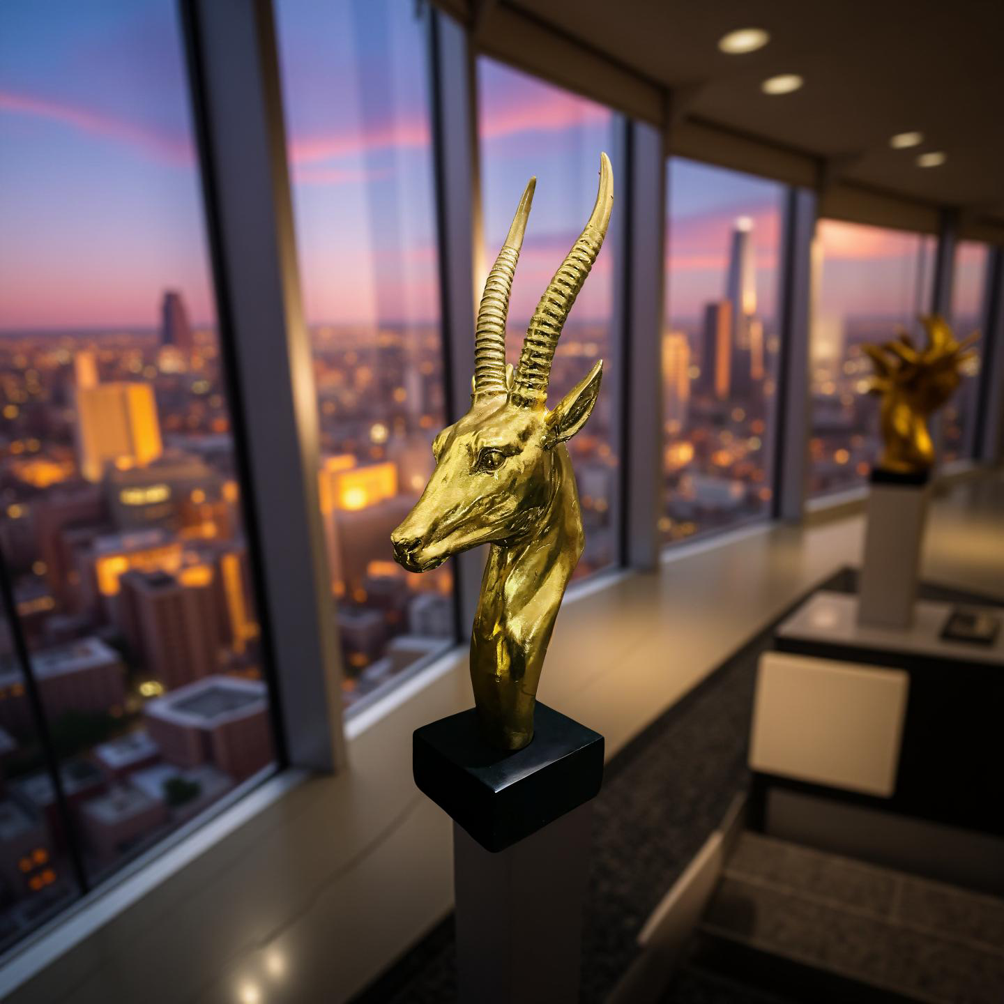 Golden Antelope Head Sculpture
