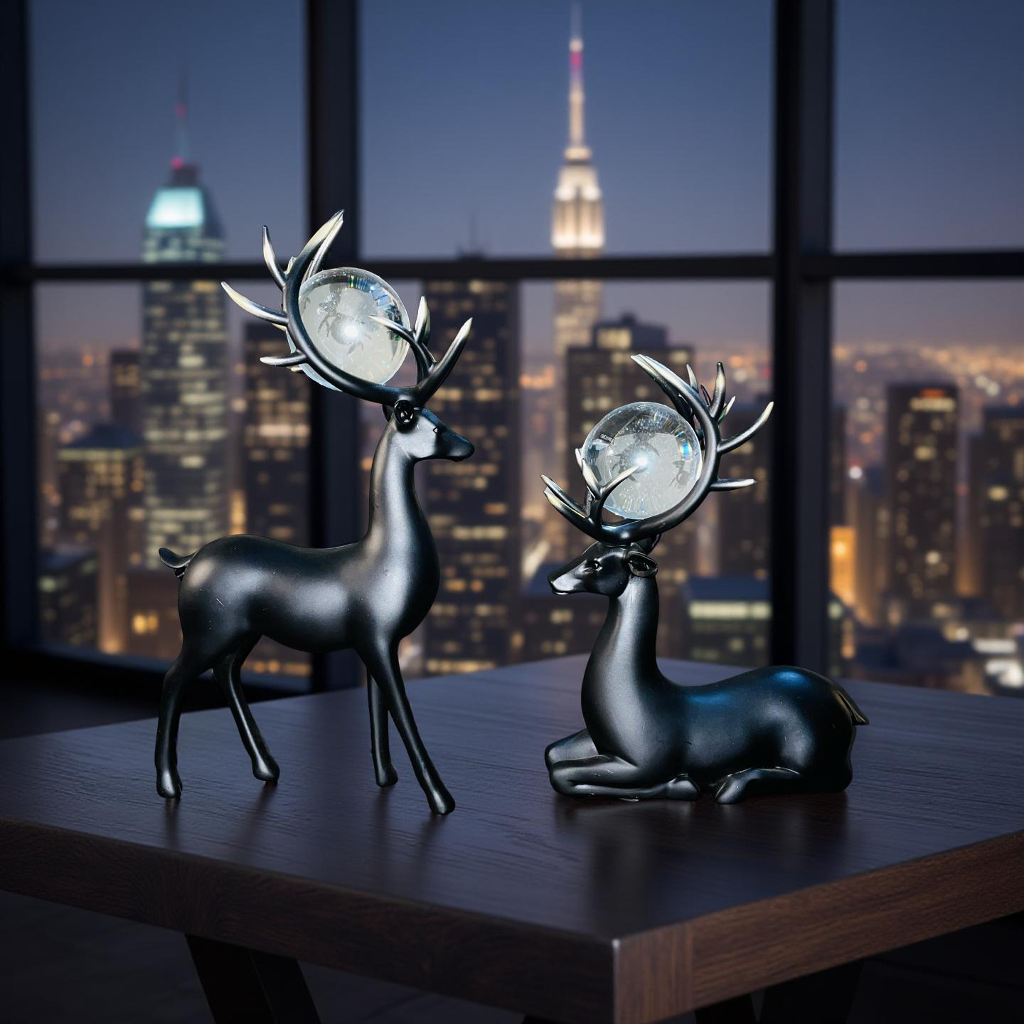 Majestic Deer Duo with Crystal Orbs